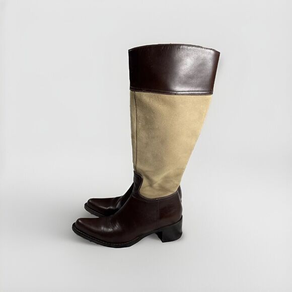 Coach Olivia Riding Boots Tan Suede Brown Leather 6‎ B Stacked Heel - Picture 5 of 16